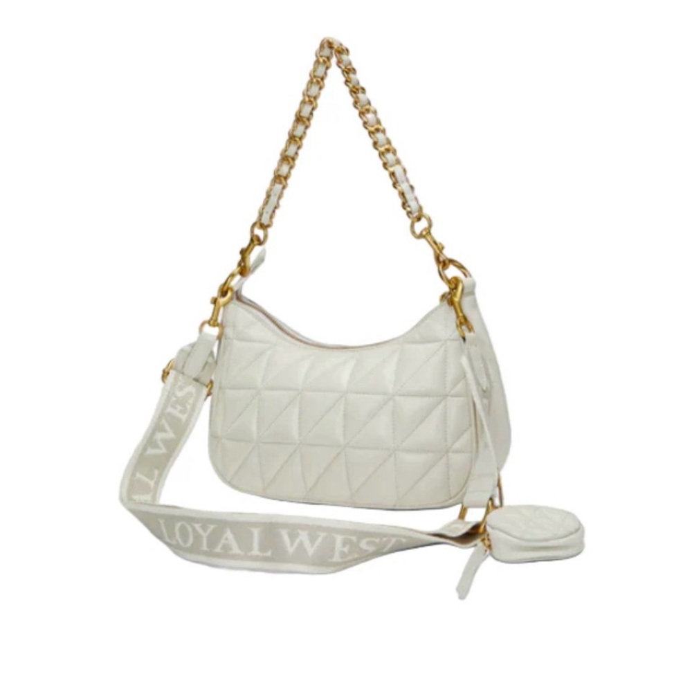 Loyal West Brand Joe Leather Quilted White or Black Quilted Shoulder Bag - Picture 4 of 8